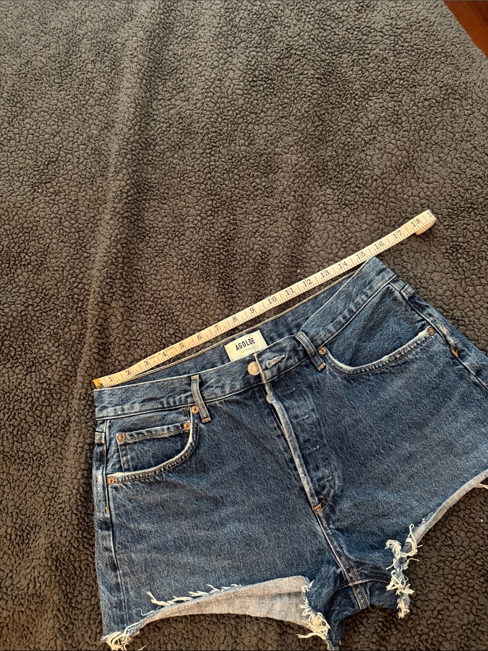 Agolde Dark Blue High-Rise Cutoff Denim Shorts - Picture 3 of 6